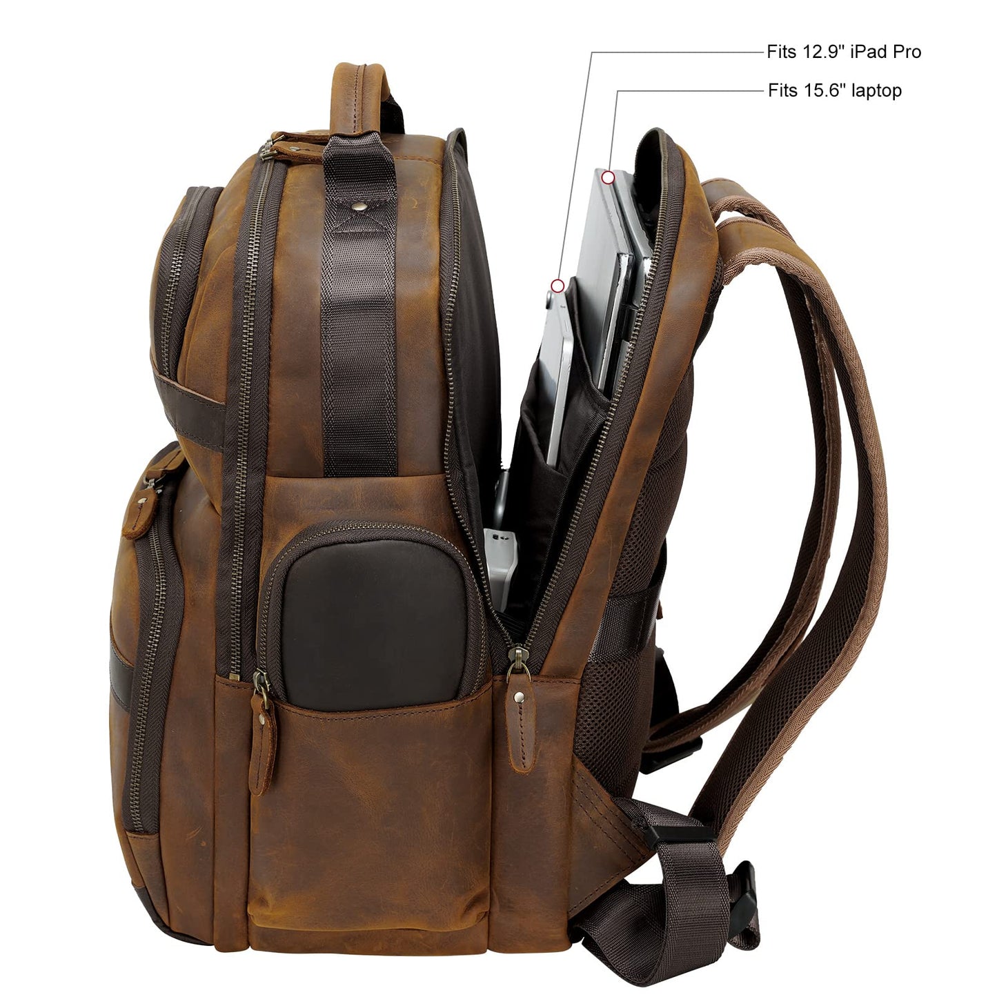 TIDING Men's Vintage Full-Grain Leather Backpack, 15.6" Laptop, Brown