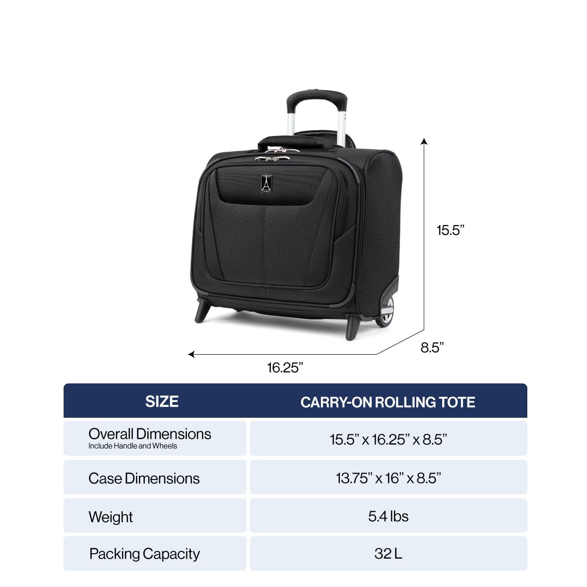 Travelpro Maxlite 5 Lightweight Rolling Underseat Tote Bag, Black, 14"