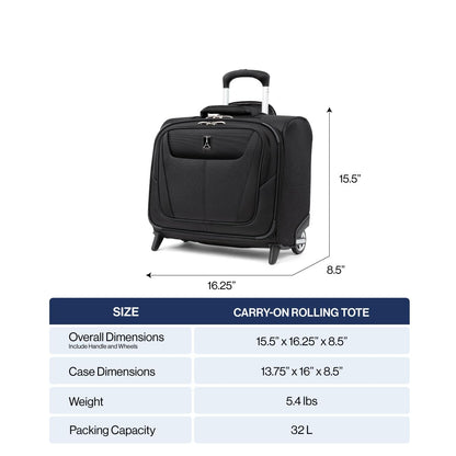 Travelpro Maxlite 5 Lightweight Rolling Underseat Tote Bag, Black, 14"