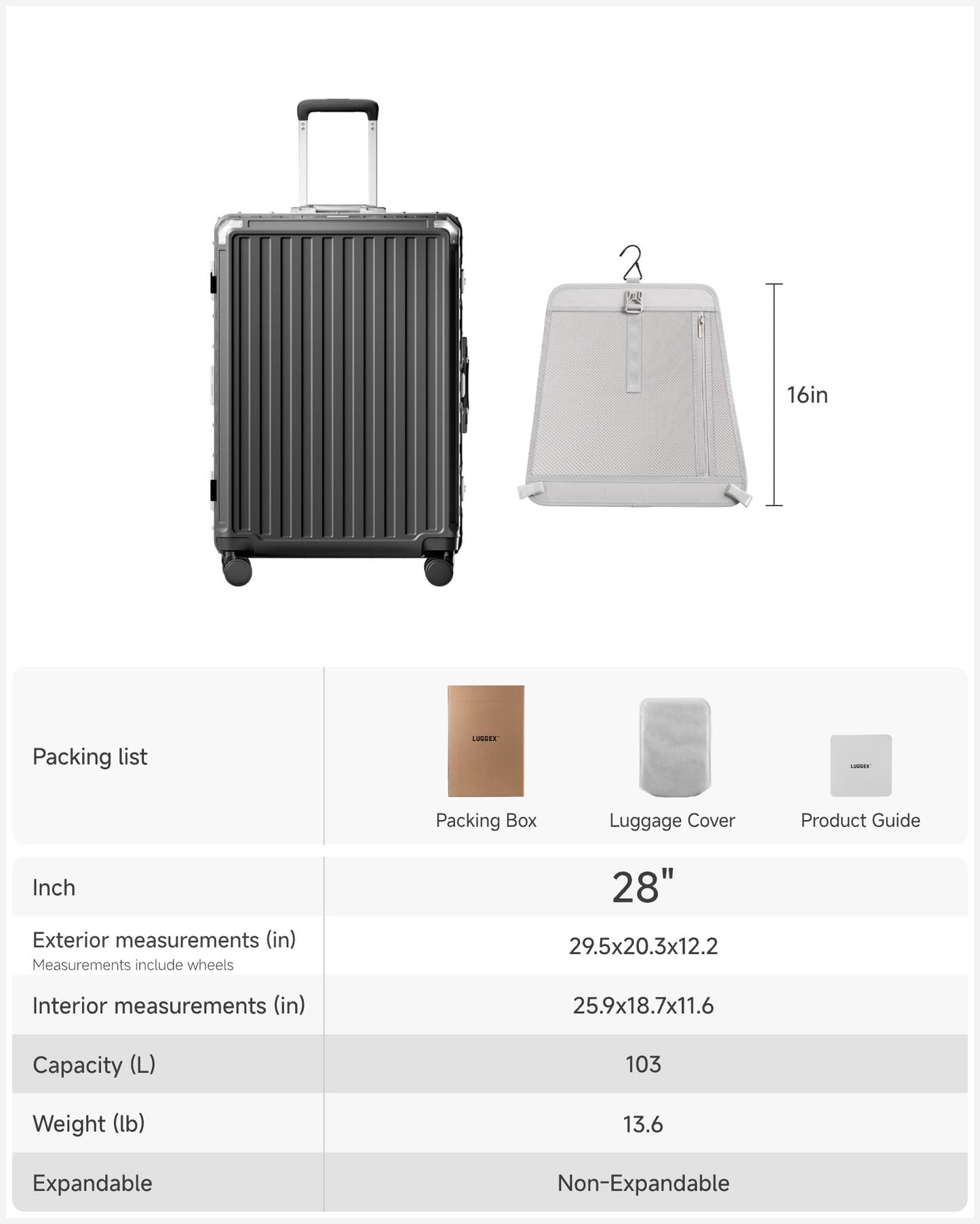 Luggex 28" Zipperless Aluminum Frame Polycarbonate Suitcase
