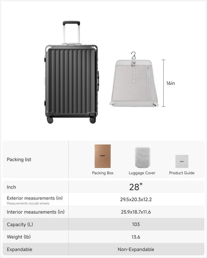 Luggex 28" Zipperless Aluminum Frame Polycarbonate Suitcase