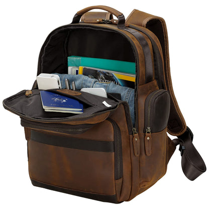 TIDING Men's Vintage Full-Grain Leather Backpack, 15.6" Laptop, Brown