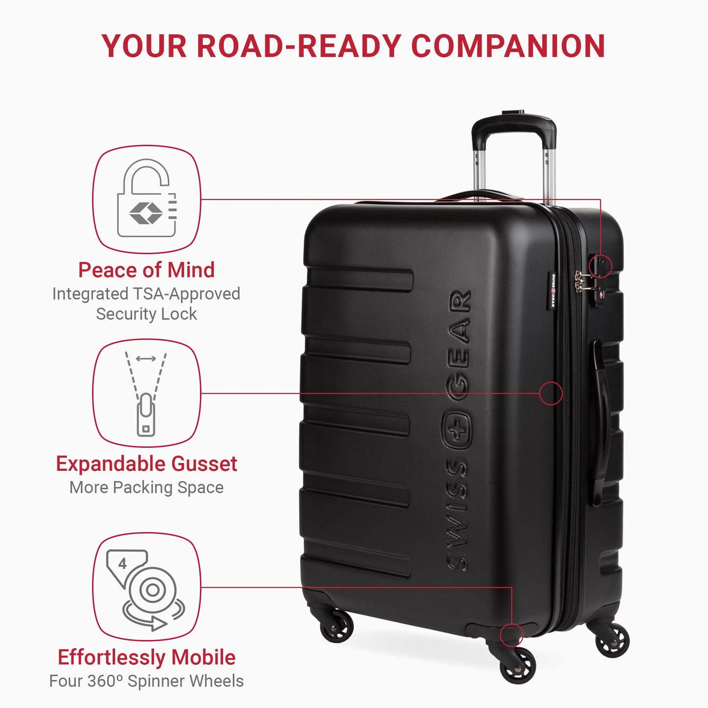 SwissGear 7366 Hardside Expandable Checked Luggage with Spinner Wheels, Black