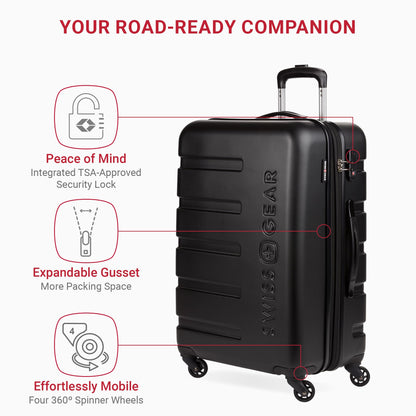 SwissGear 7366 Hardside Expandable Checked Luggage with Spinner Wheels, Black