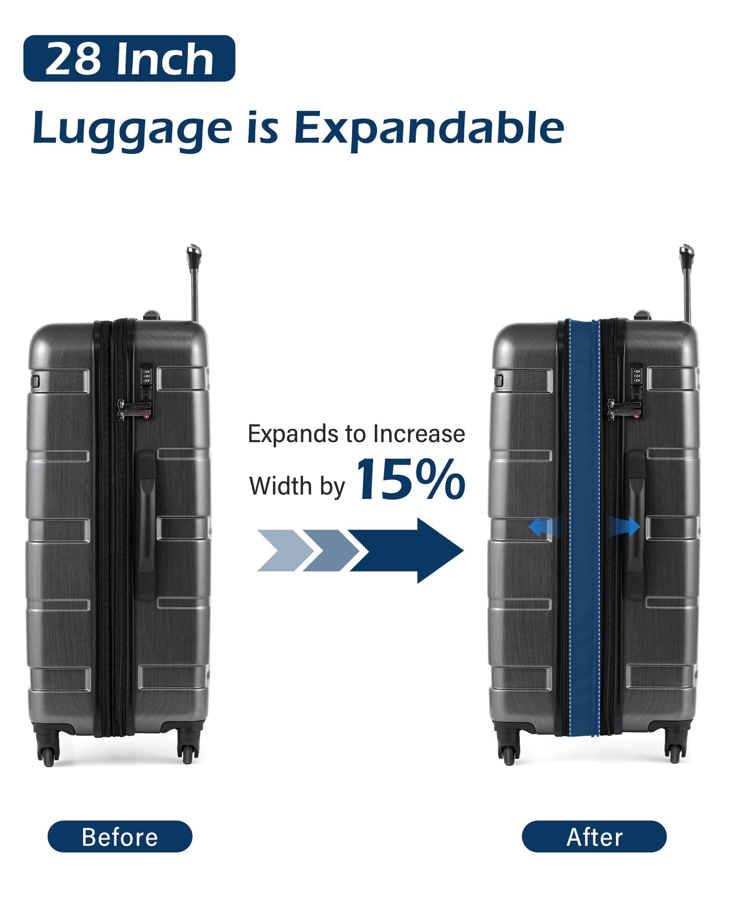 Coolife 28" Hardside Large Checked Luggage Suitcase Charcoal