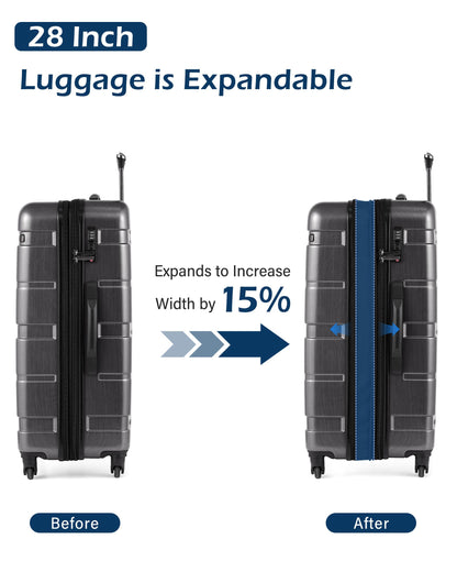 Coolife 28" Hardside Large Checked Luggage Suitcase Charcoal