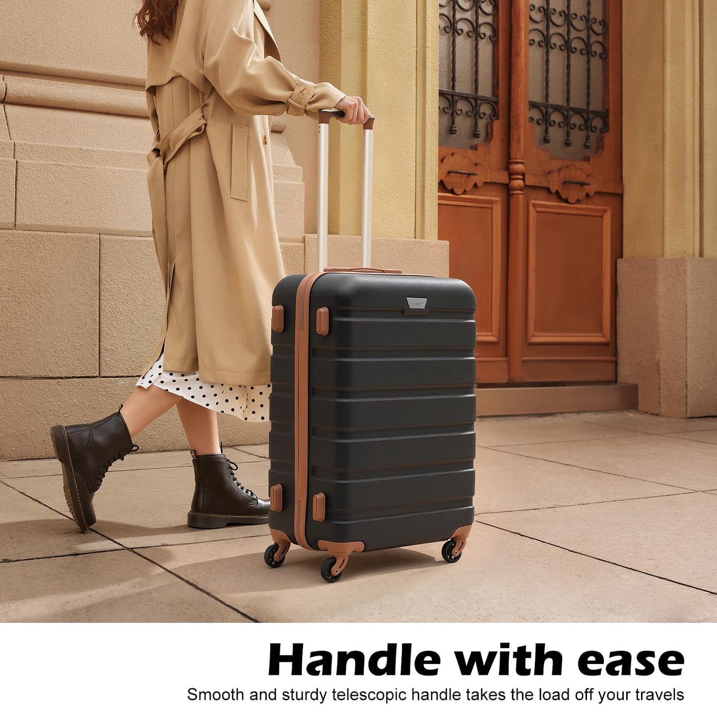 Coolife 3-Piece Hardshell Lightweight Luggage Set – Apricot Black