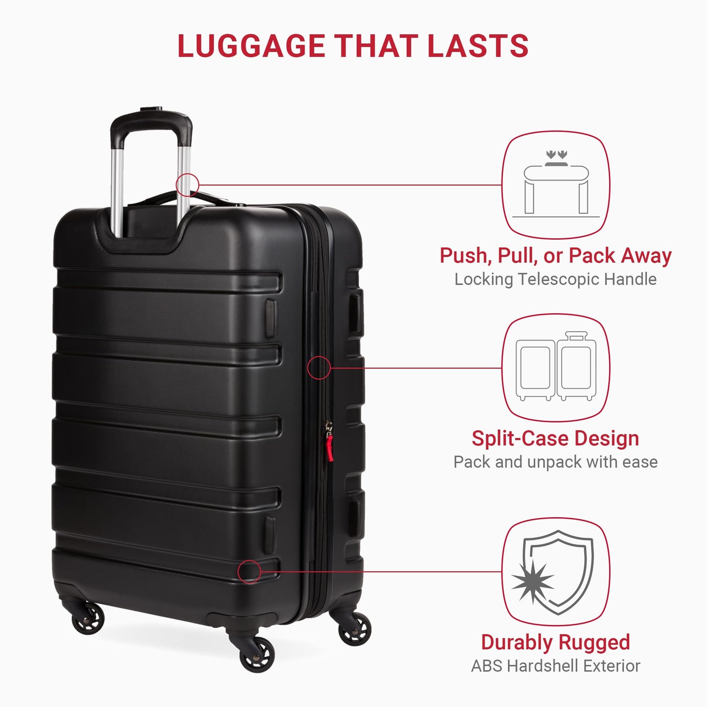 SwissGear 7366 Hardside Expandable Checked Luggage with Spinner Wheels, Black