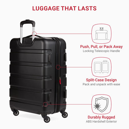 SwissGear 7366 Hardside Expandable Checked Luggage with Spinner Wheels, Black