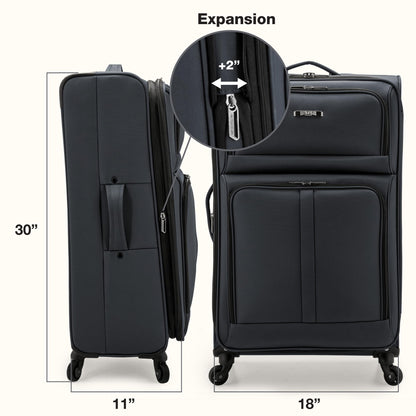 U.S. Traveler Anzio Softside Expandable Spinner Luggage, Dark Grey, 30"