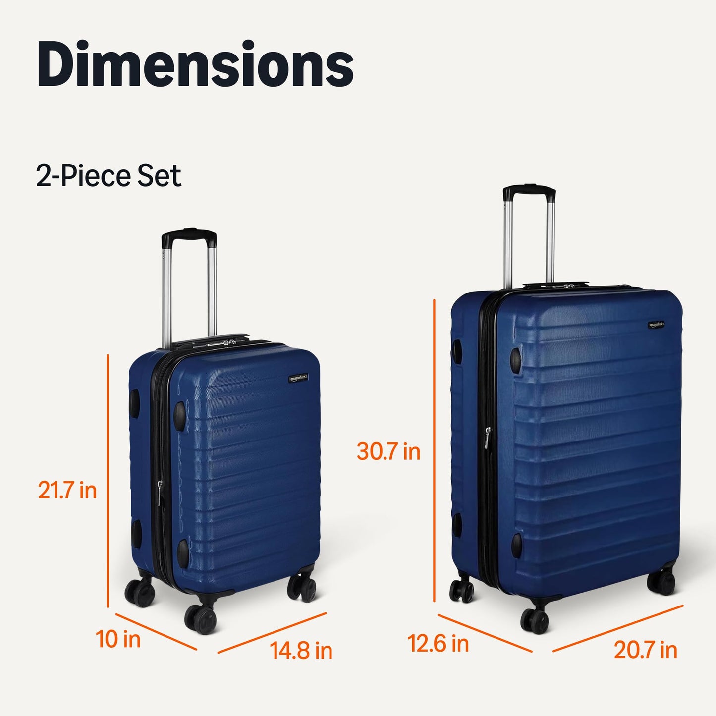 Amazon Basics 2-Piece Hardside Luggage Set 21" & 30" Navy Blue
