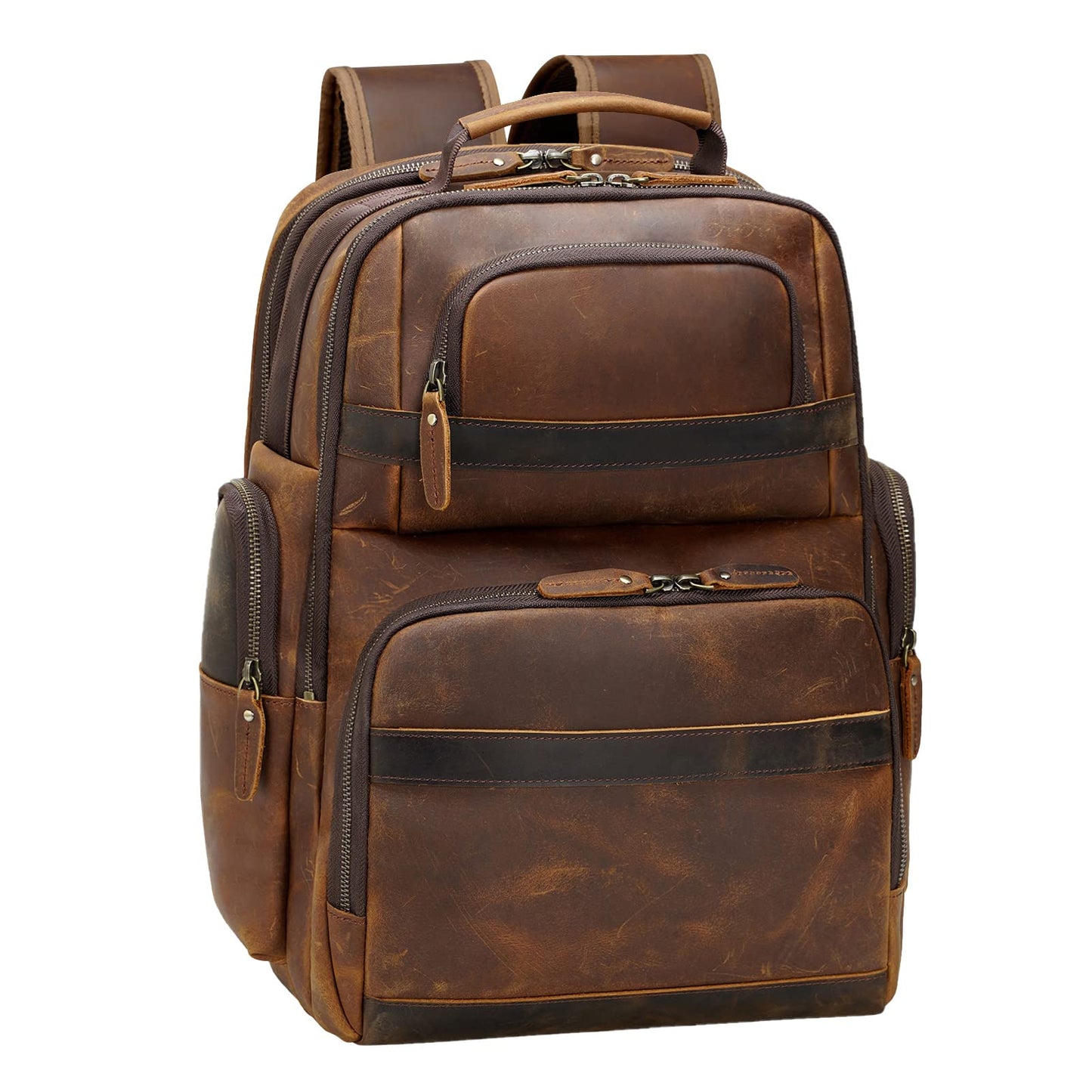 TIDING Men's Vintage Full-Grain Leather Backpack, 15.6" Laptop, Brown
