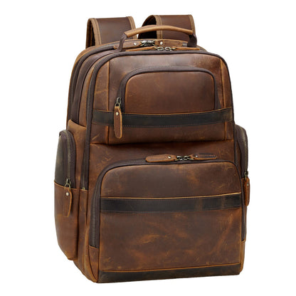 TIDING Men's Vintage Full-Grain Leather Backpack, 15.6" Laptop, Brown