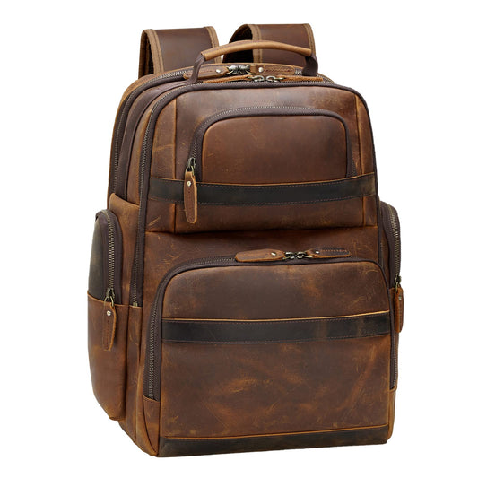 TIDING Men's Vintage Full-Grain Leather Backpack, 15.6" Laptop, Brown