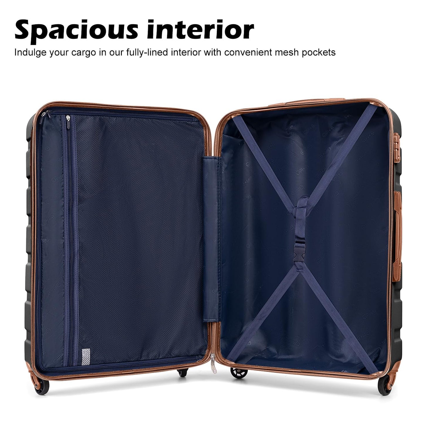 Coolife 3-Piece Hardshell Lightweight Luggage Set – Apricot Black