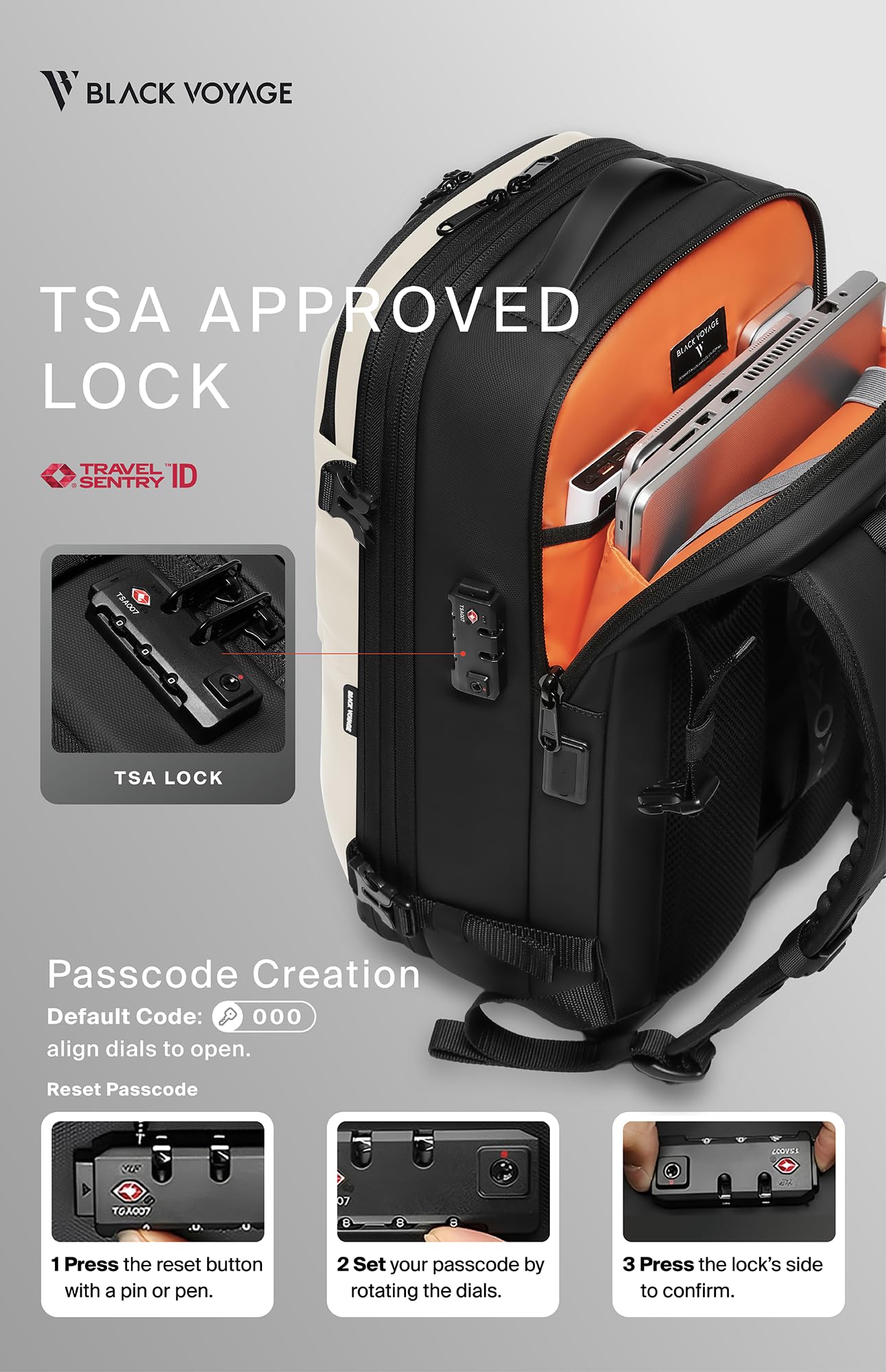 BlackVoyage Vortex 60L Vacuum Seal Travel Backpack White – TSA Lock