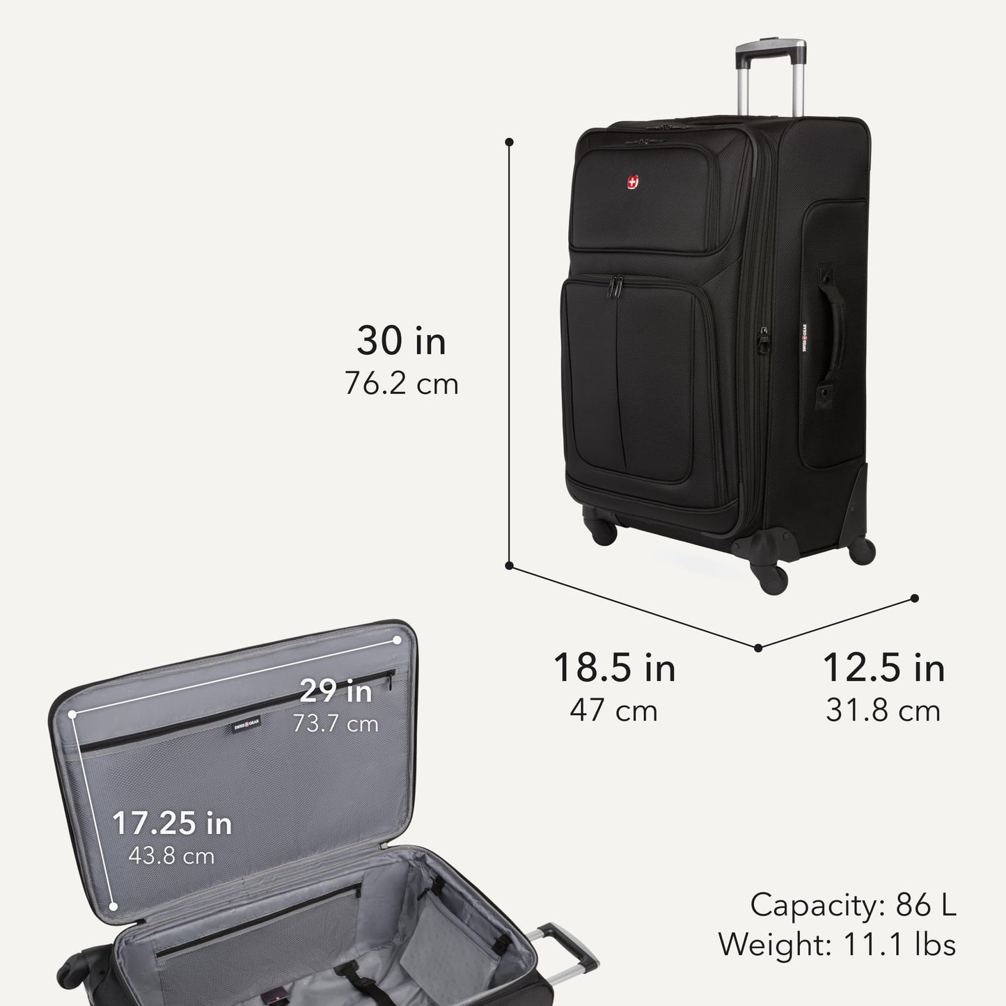 SwissGear Sion Softside Expandable Spinner Luggage, Black, Large Checked