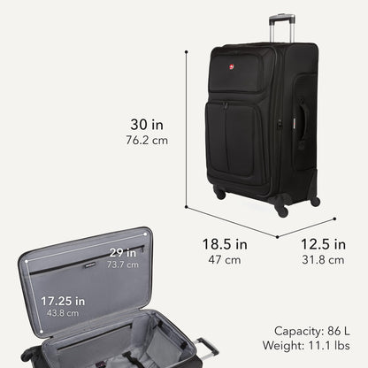 SwissGear Sion Softside Expandable Spinner Luggage, Black, Large Checked