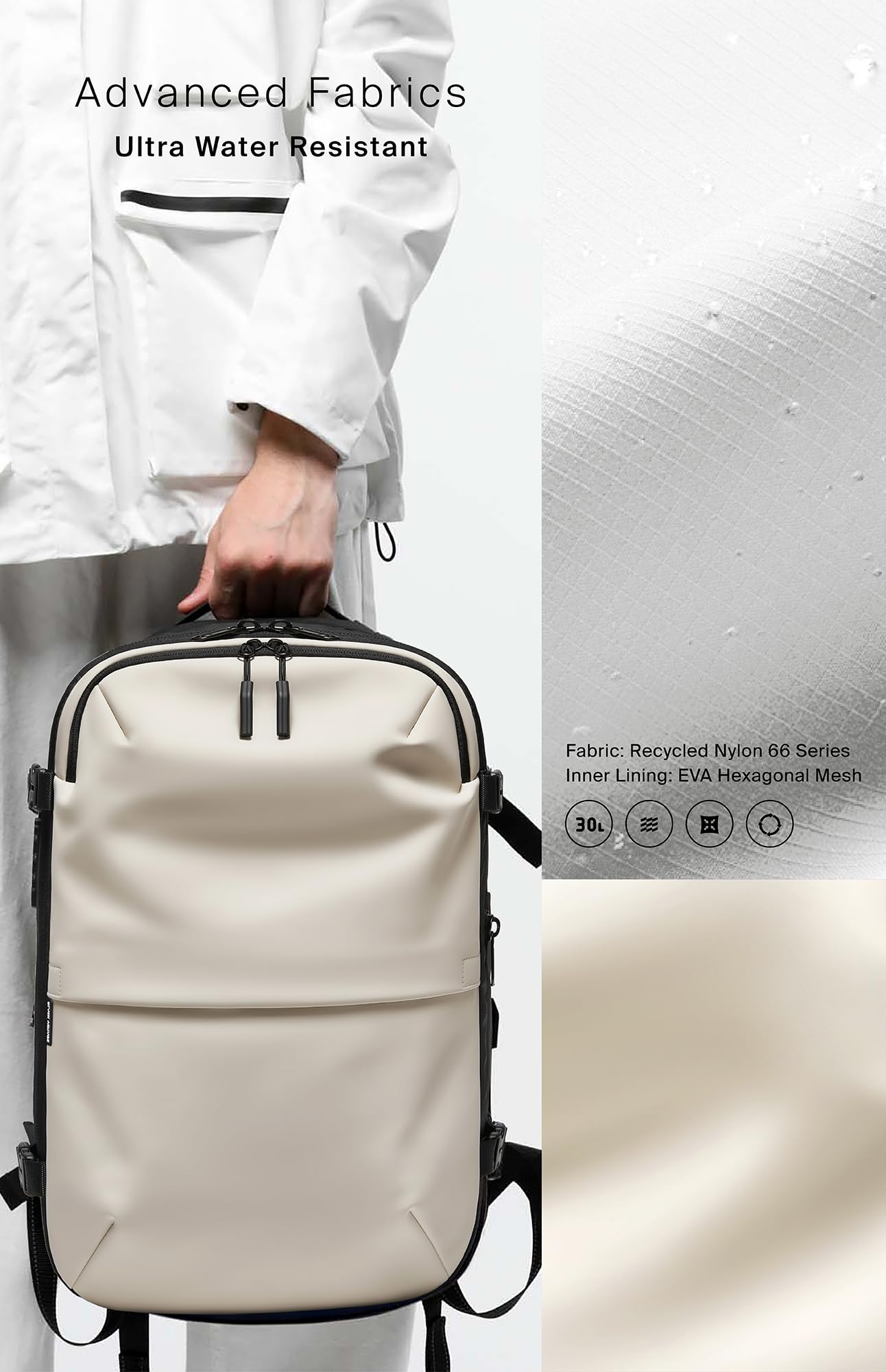 BlackVoyage Vortex 60L Vacuum Seal Travel Backpack White – TSA Lock