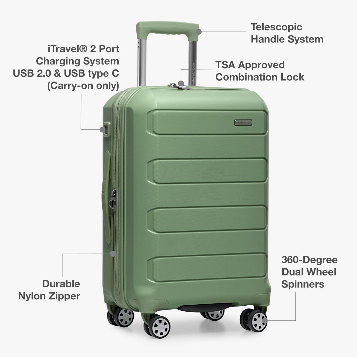 Traveler's Choice Pagosa Hardshell Expandable Carry-On Spinner, Green, 22"