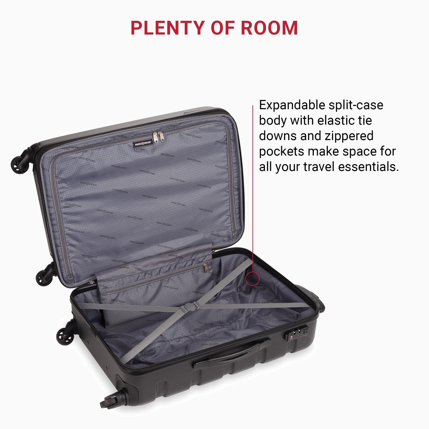 SwissGear 7366 Hardside Expandable Checked Luggage with Spinner Wheels, Black