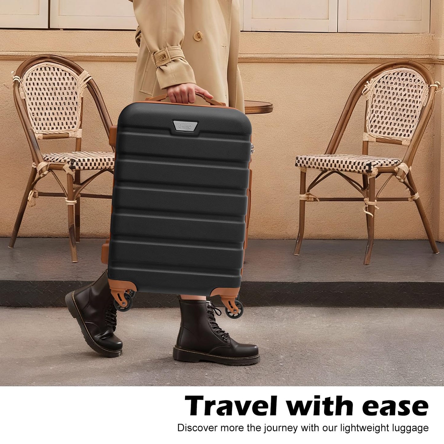 Coolife 3-Piece Hardshell Lightweight Luggage Set – Apricot Black