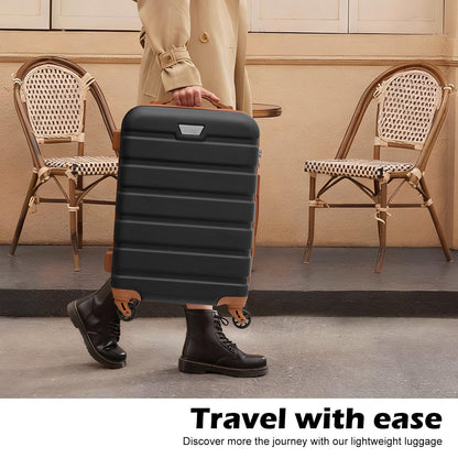Coolife 3-Piece Hardshell Lightweight Luggage Set – Apricot Black
