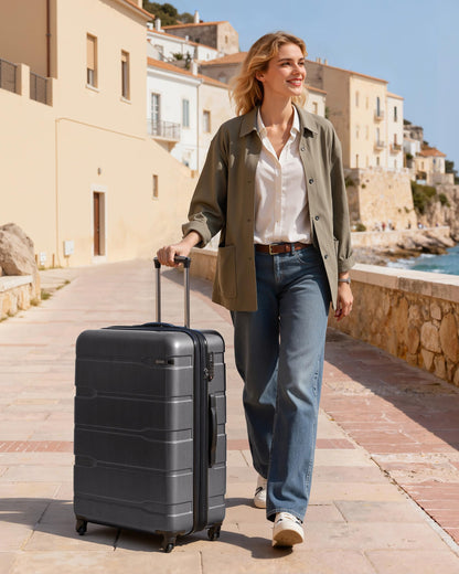 Coolife 28" Hardside Large Checked Luggage Suitcase Charcoal
