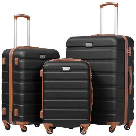 Coolife 3-Piece Hardshell Lightweight Luggage Set – Apricot Black
