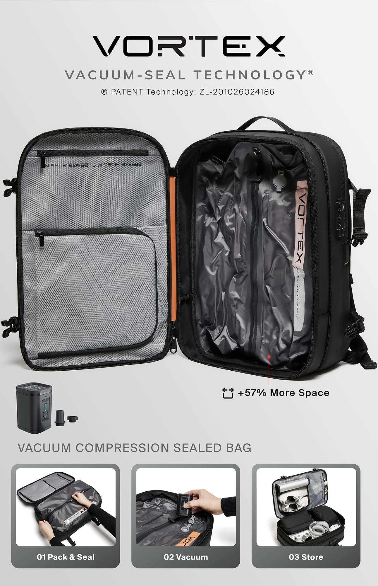 BlackVoyage Vortex 60L Vacuum Seal Travel Backpack White – TSA Lock