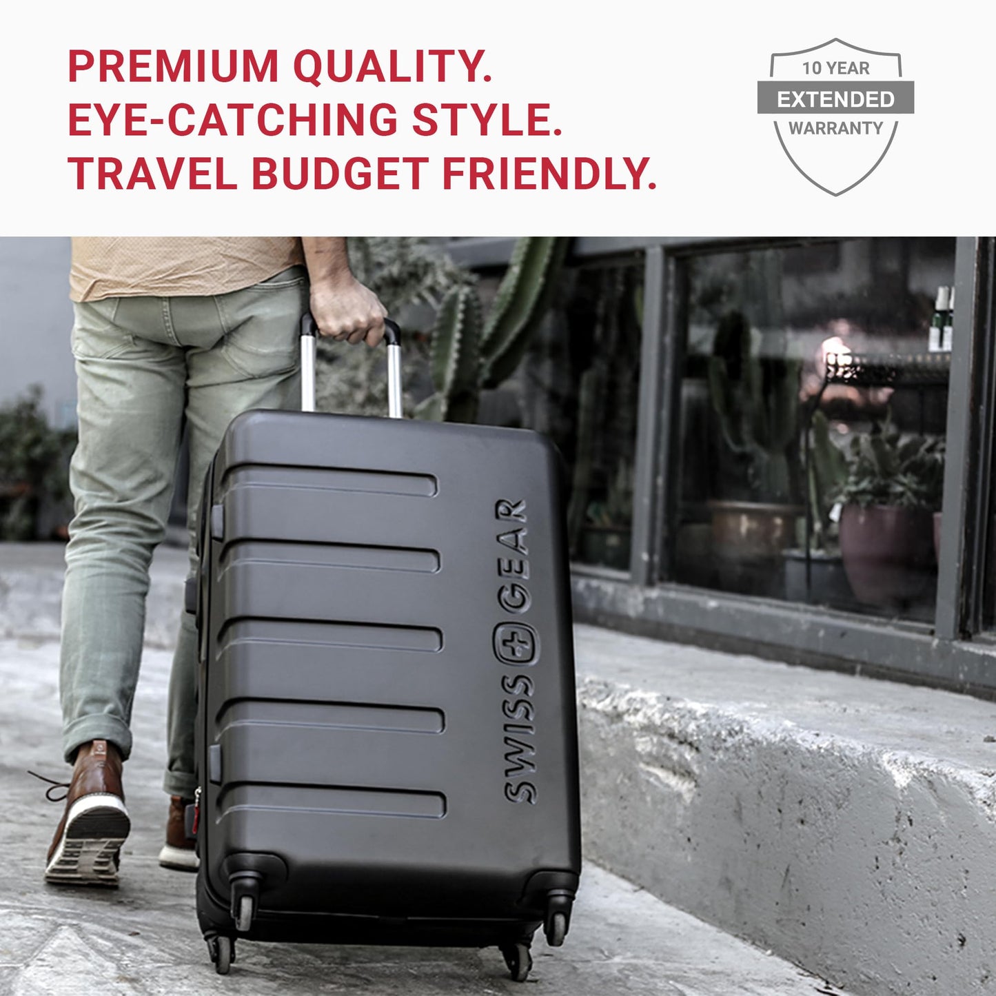 SwissGear 7366 Hardside Expandable Checked Luggage with Spinner Wheels, Black