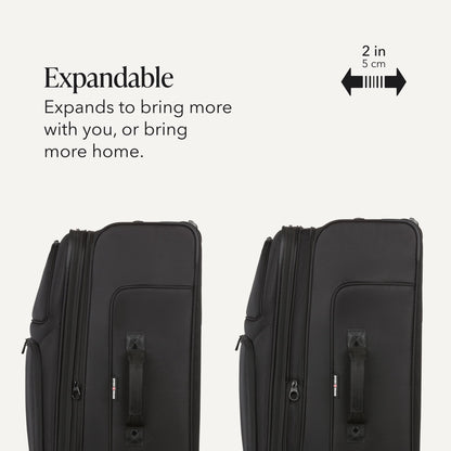 SwissGear Sion Softside Expandable Spinner Luggage, Black, Large Checked