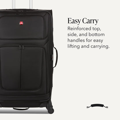 SwissGear Sion Softside Expandable Spinner Luggage, Black, Large Checked