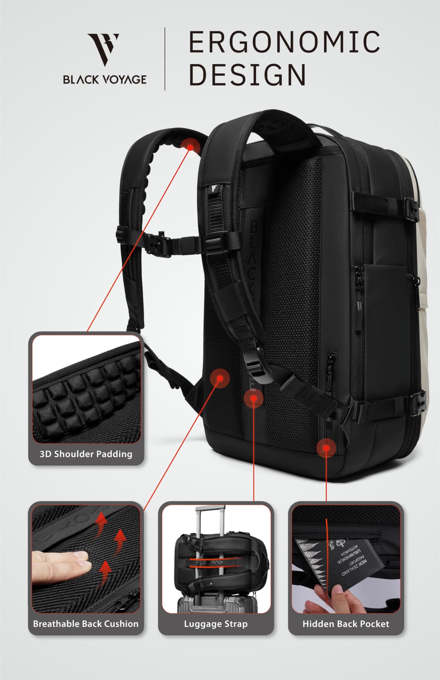 BlackVoyage Vortex 60L Vacuum Seal Travel Backpack White – TSA Lock