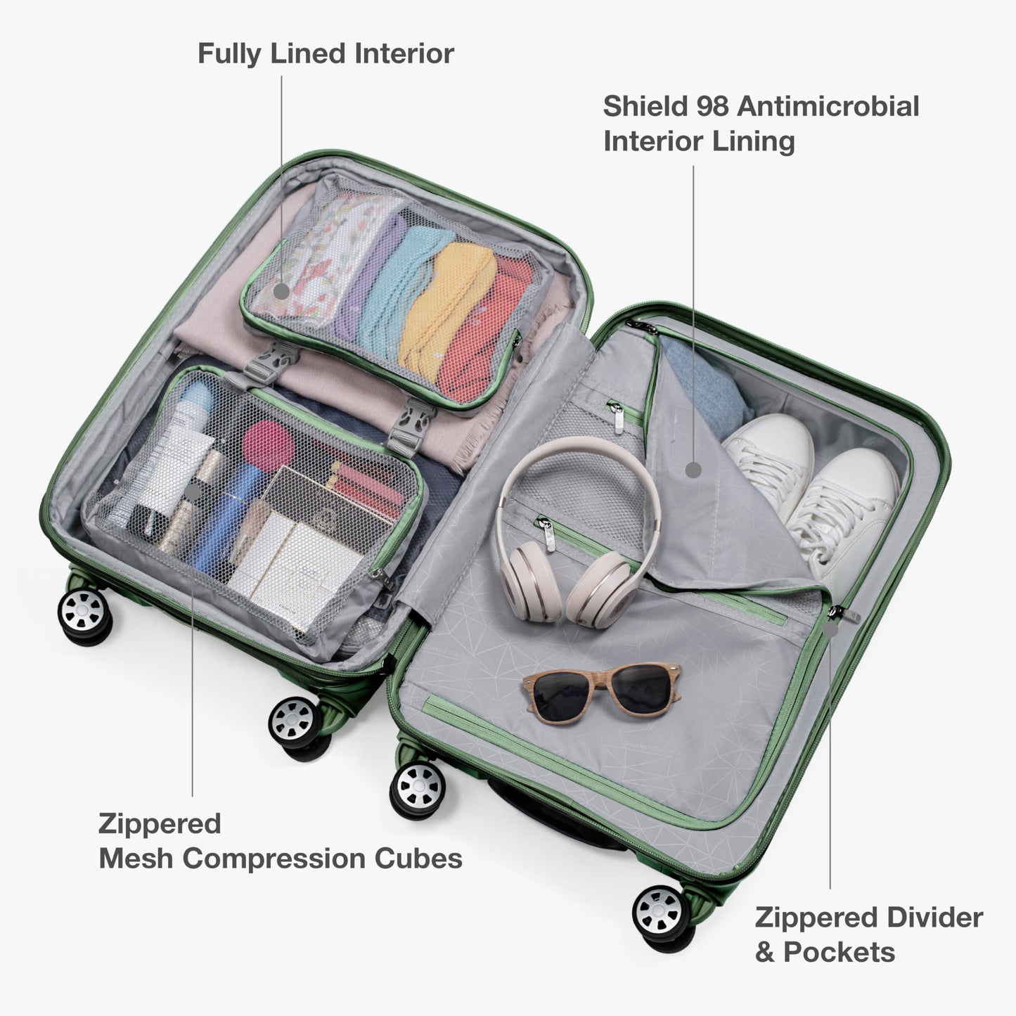 Traveler's Choice Pagosa Hardshell Expandable Carry-On Spinner, Green, 22"