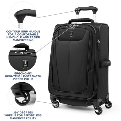 Travelpro Maxlite 5 Softside Expandable Carry-On Spinner Luggage, Black